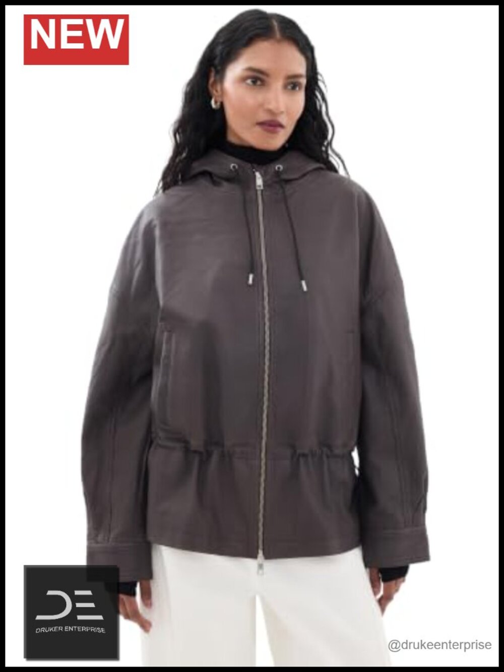 Lambskin Leather Jacket Lightweight Non-Stretch Toggle Waist Zip Closure
